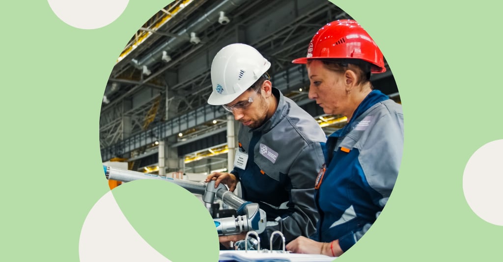 Illustration with picture of factory workers