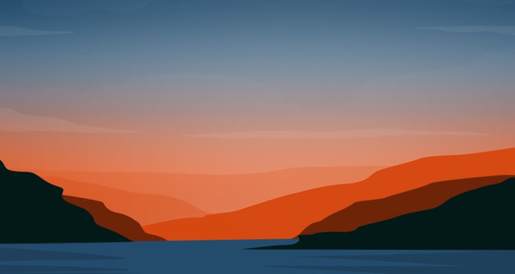 Illustration of a sunset over a lake