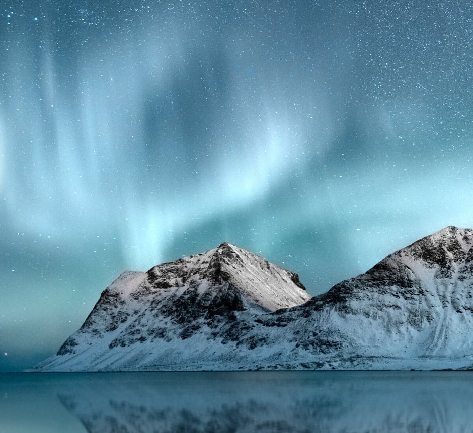 Midnight sun above fjord