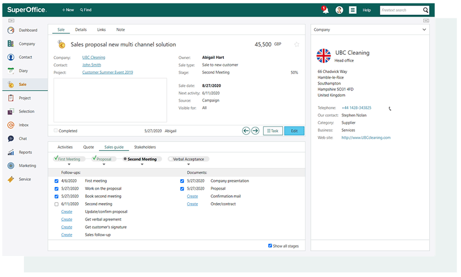 Screen shot from SuperOffice CRM