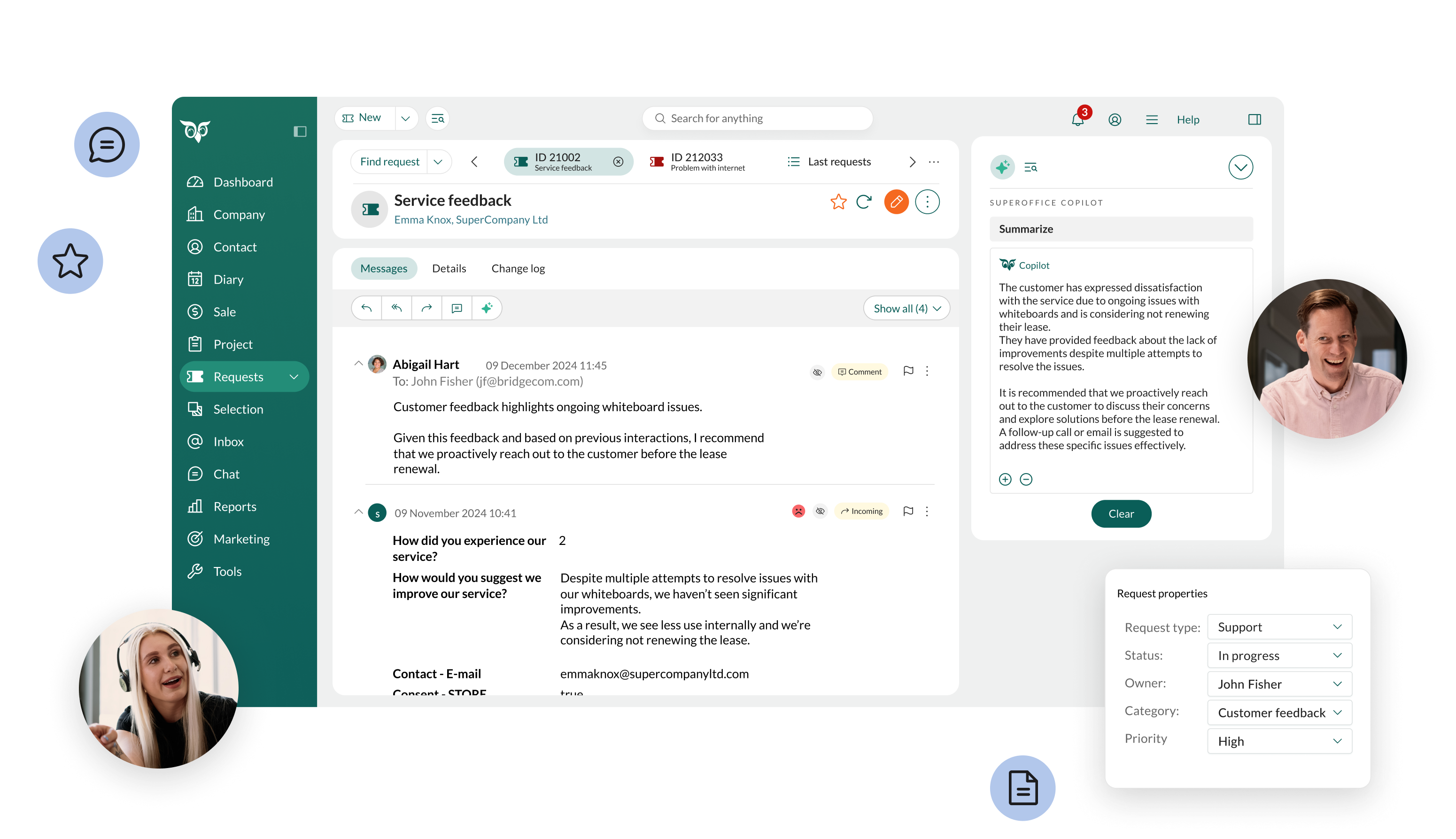 SuperOffice service requests