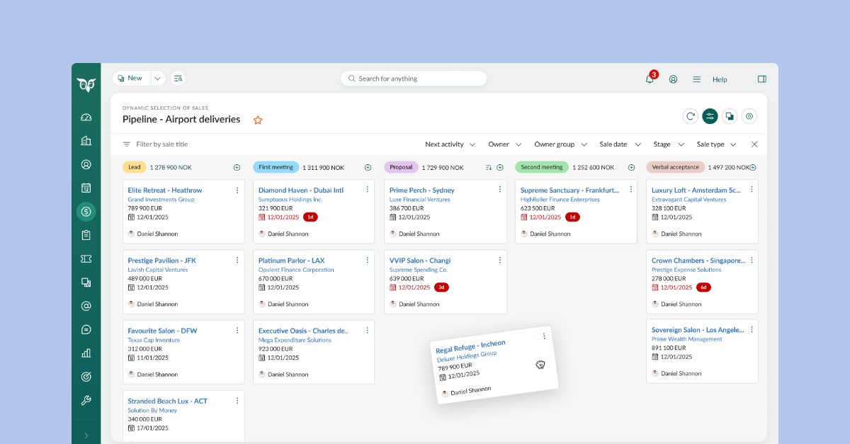 SuperOffice screen shot of pipeline tracking