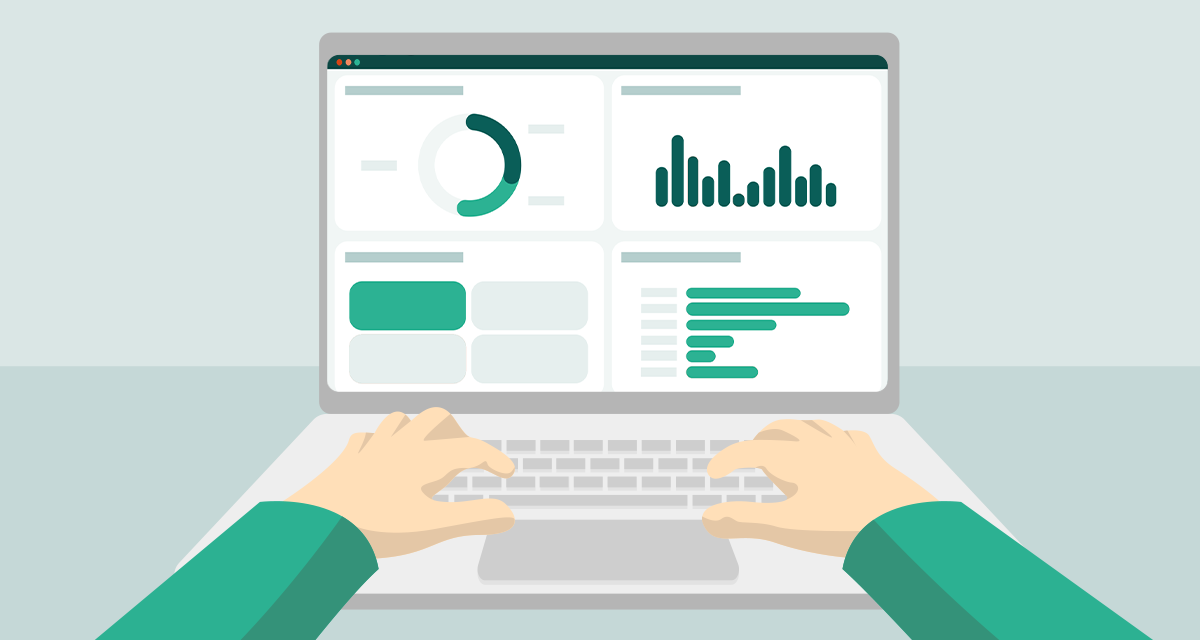 Illustration of a person working on a laptop