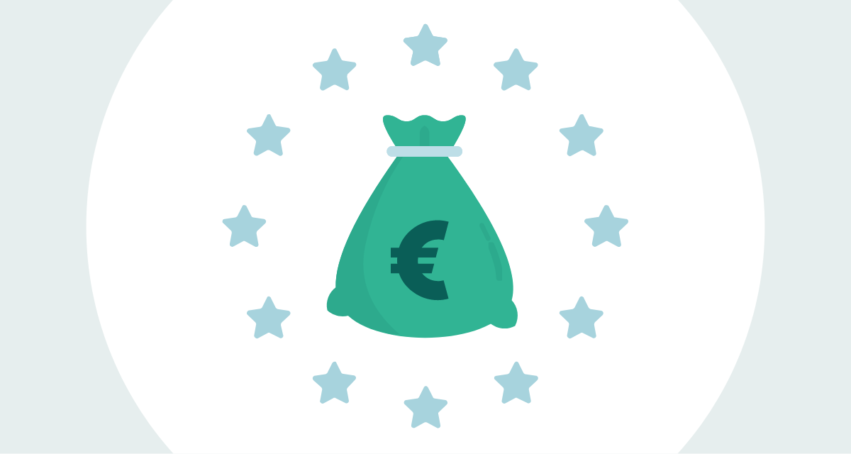Ilustration of money bag with the EU stars around