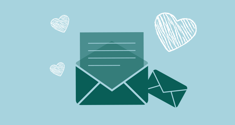 Illustration with an envelope and hearts